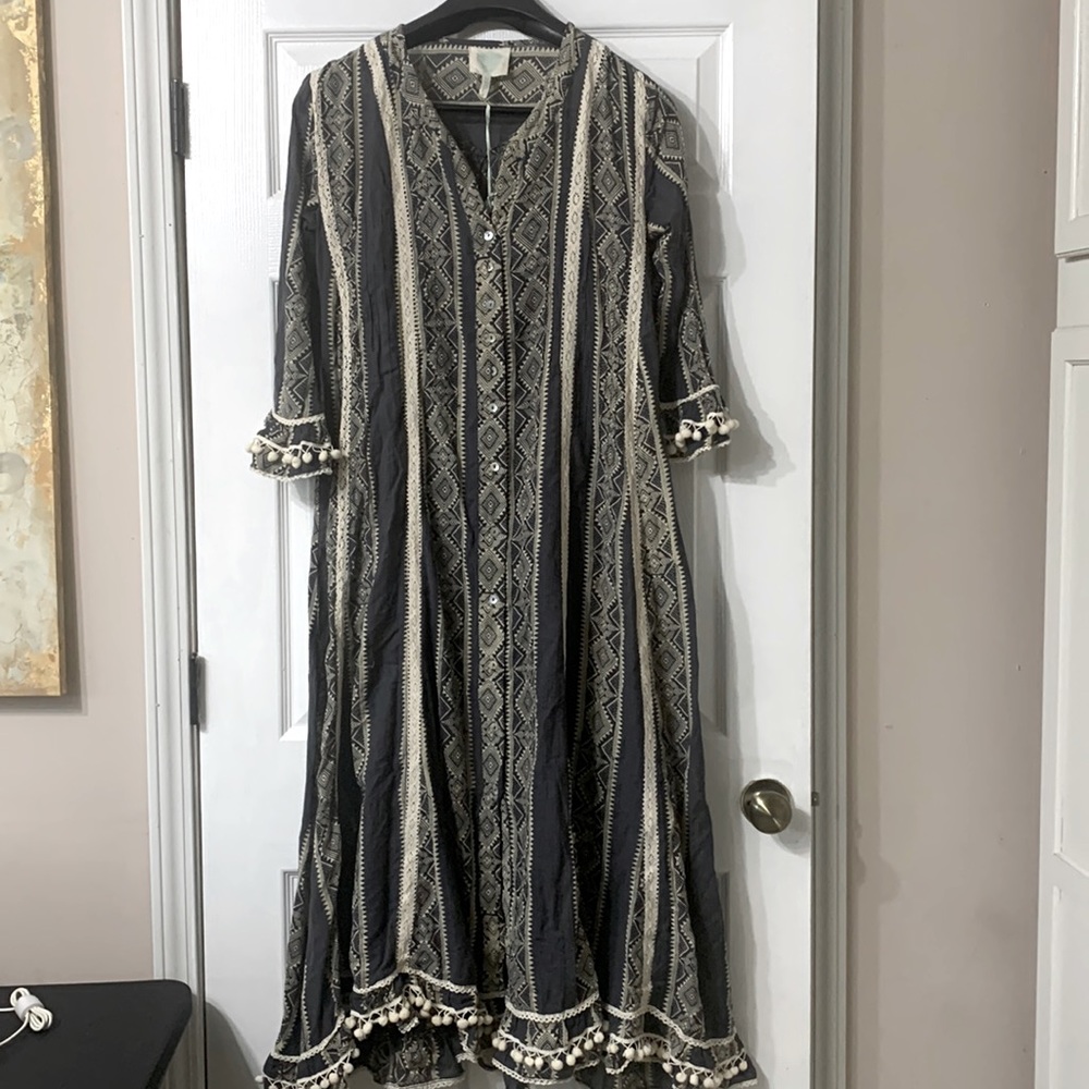 Z&L Ethnic Print Boho Cotton Maxi Dress Medium